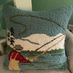 Fly Fisherman - Hooked Wool Pillow, 18" x 18"